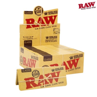 RAW KING SIZE SUPREME CIGARETTE ROLLING PAPERS 24CT/PACK